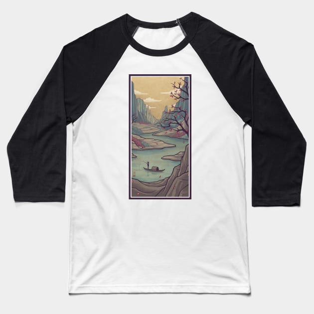 River and Mountain Baseball T-Shirt by KucingKecil